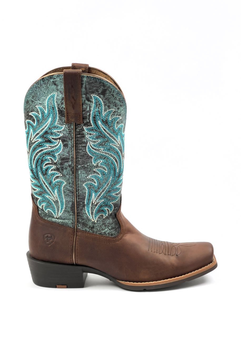 Stivali Western donna Round Up Narrow Cutter Toe in Sassy Brown Ocean Wave di Ariat