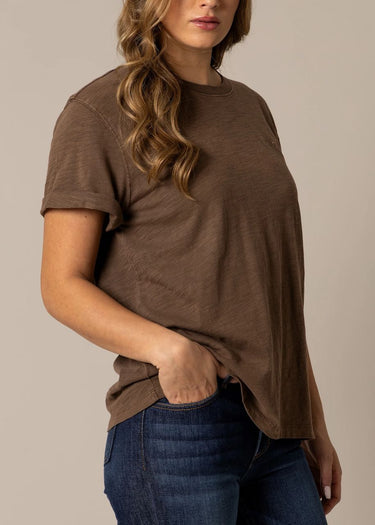 Ashley women's T-shirt side in Cocoa by Kimes Ranch