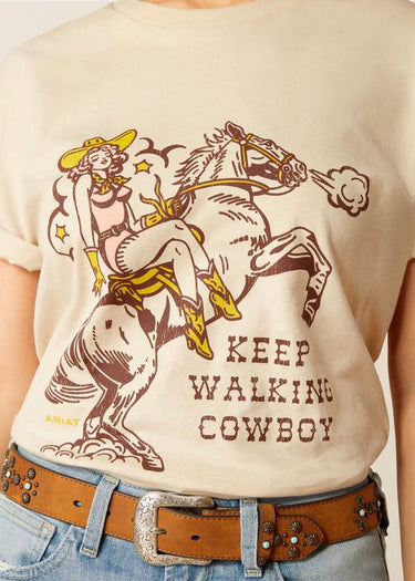 detail design women's Keep Walkin' Cowboy T-shirt in Natural by Ariat