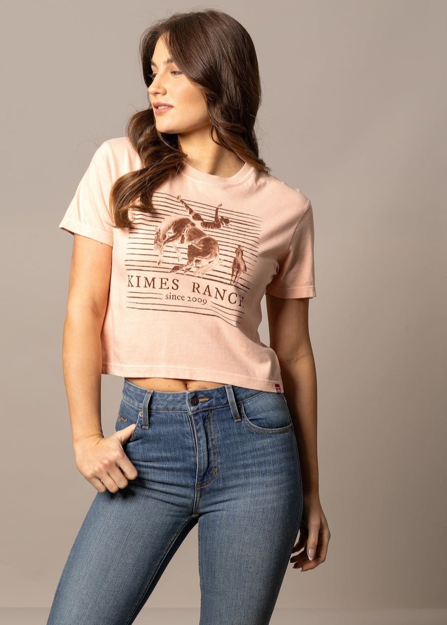 davanti T-shirt donna Randy Bareback in Peach di Kimes Ranch