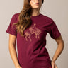 Women's T-shirt Randy Bucking Away inn Burgundy by Kimes Ranch