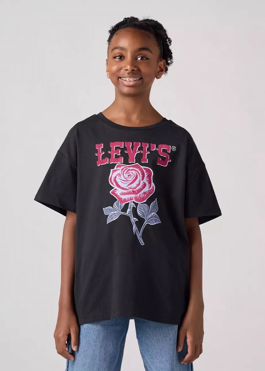 indossata T-shirt bambina Oversize Western Roses in Jet Black di Levi's