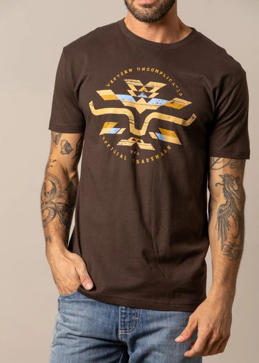 davanti T-shirt uomo Circular Serape in Dark Chocolate di Kimes Ranch
