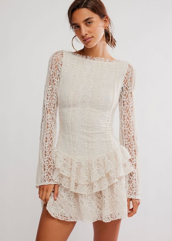 Tabby Lace Mini dress in Tea by Free People