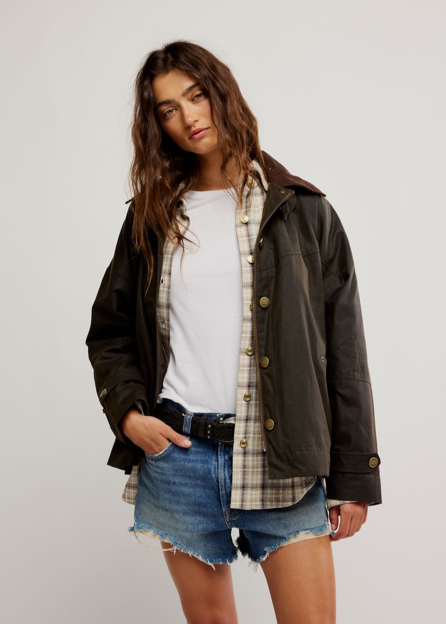 We The Free Cori Waxed Jacket in Olive by Free People