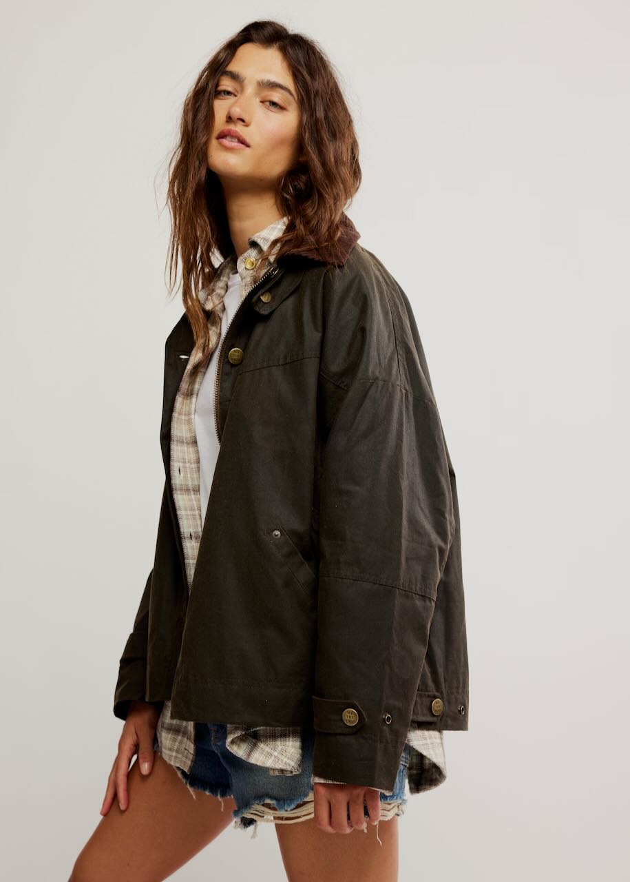 lato We The Free Cori Waxed Jacket in Olive by Free People