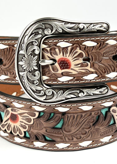 buckle belt western women's floral overlay by Ariat