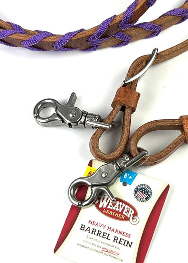 riendas de barril de cuero morado y nylon